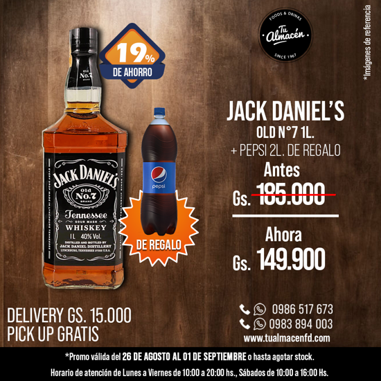 Imagen de PROMO JACK DANIELS 1LT + PEPSI
